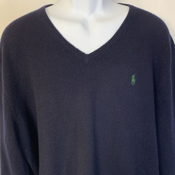 Polo Ralph Lauren 100% Lambswool Sweater XL Navy Blue V-Neck Italian Yarn - Picture 2 of 11